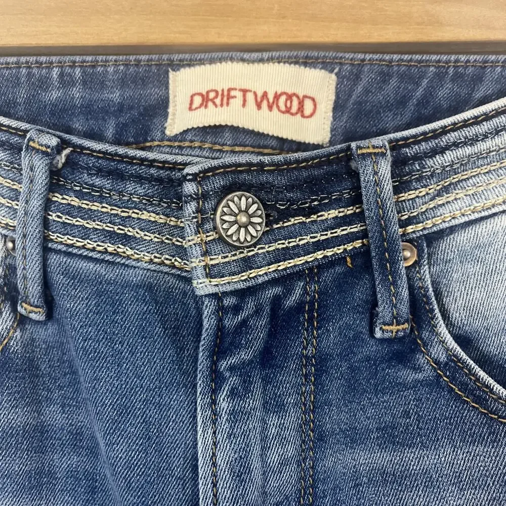 Driftwood Isabel Jeans Womens 25‎ Blue Frayed Hem Bootcut Stretch Denim Mid Rise